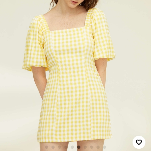 Dresses & Skirts - Yellow Checkered Puff Sleeve Dress